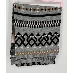 Geometric Pattern Knit Scarf With Neutral Color Palette Black White & Taupe Acce
